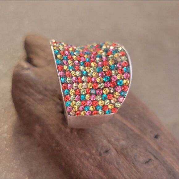 Sterling Anticlastic Multi-Colored Crystal Ring - Picture 5 of 11